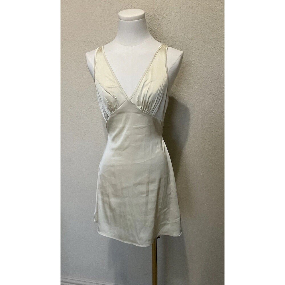 Shein, Women’s, Sleeveless, Plunging V-Neck, Midi, Slip Dress, Ivory, Size: XS